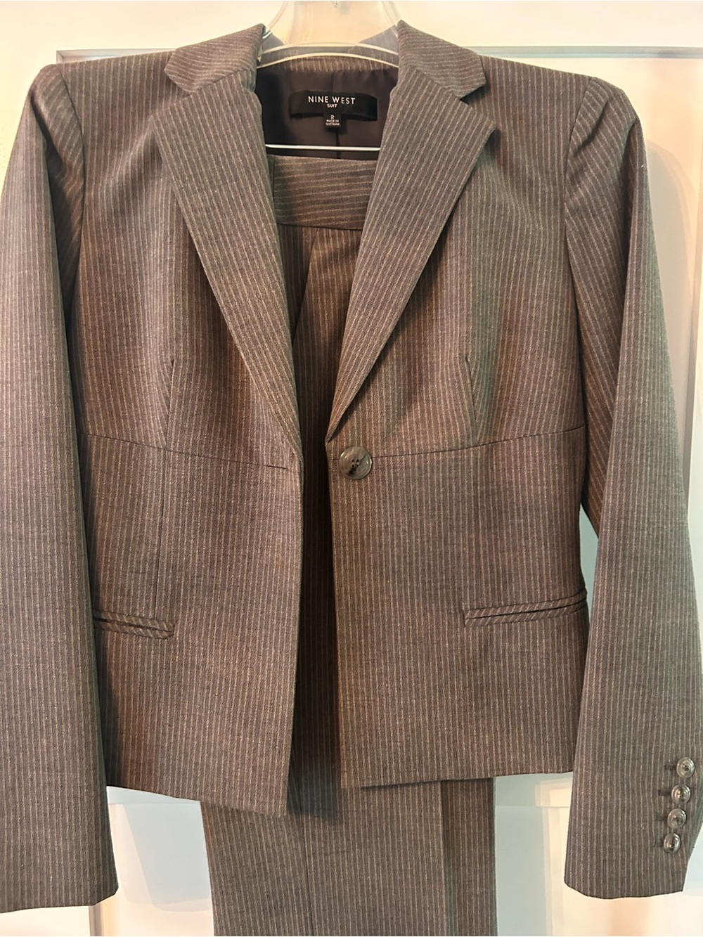Nine West Brown Pinstripe Suit Jacket